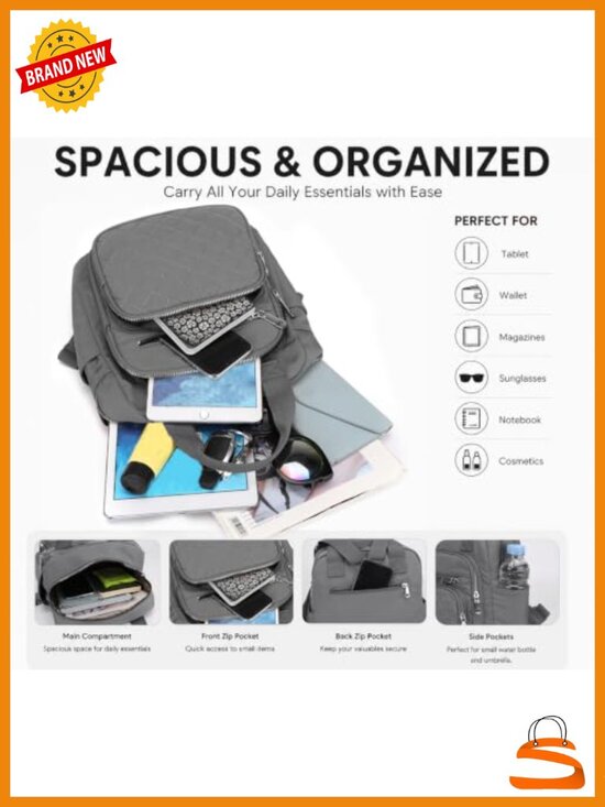 Small Quilted Backpack Waterproof Multi Pockets Daypack Top Handle Satchel main image 5